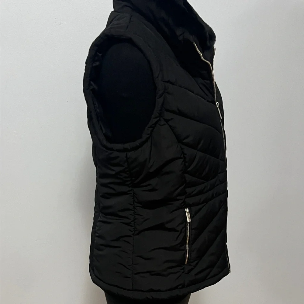 Elie Tahari Black Quilted Vest with Faux Fur Trim - Picture 3 of 7